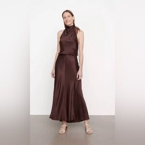 NWT Vince Brown Feather embellished Drape-neck Halter Dress Size 10